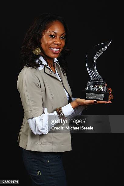 400m World Champion and 4×400m Olympic Champion Sanya Richards of USA poses with her trophie after being awarded the female athlete of the year award...