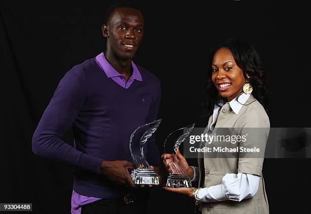 400m World Champion and 4×400m Olympic Champion Sanya Richards of USA and World and Olympic Sprint Champion Usain Bolt of Jamaica winners of the...