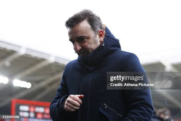 Swansea City manager Carlos Carvalhal after the final whistle of the Fly Emirates FA Cup Quarter Final match between Swansea City and Tottenham...