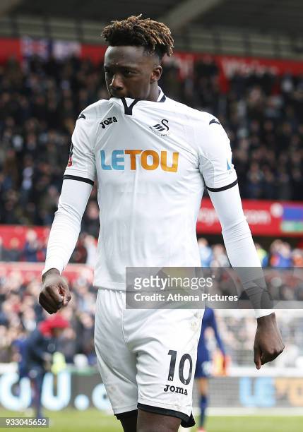 Tammy Abraham of Swansea after the final whistle of the Fly Emirates FA Cup Quarter Final match between Swansea City and Tottenham Hotspur at the...