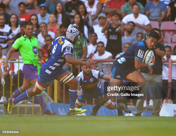 Rieko Ioane of the Blues during the Super Rugby match between DHL Stormers and Blues at DHL Newlands on March 17, 2018 in Cape Town, South Africa.