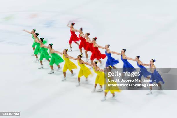 Team Berlin Junior of Germany compete in the Free Skating during the World Junior Synchronized Skating Championships at Dom Sportova on March 17,...
