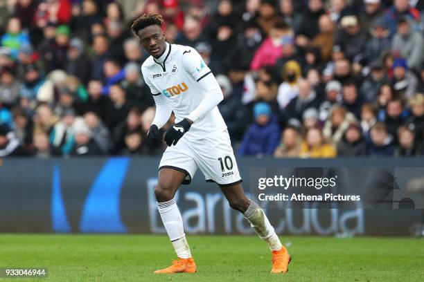 Tammy Abraham of Swansea during the Fly Emirates FA Cup Quarter Final match between Swansea City and Tottenham Hotspur at the Liberty Stadium on...