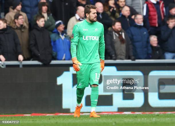 Kristoffer Nordfeldt of Swansea during the Fly Emirates FA Cup Quarter Final match between Swansea City and Tottenham Hotspur at the Liberty Stadium...