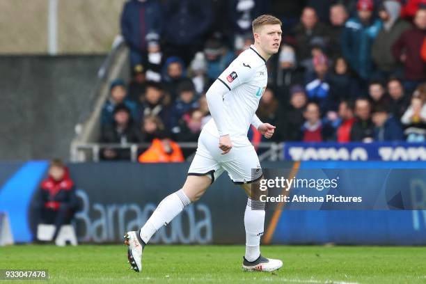 Alfie Mawson of Swansea during the Fly Emirates FA Cup Quarter Final match between Swansea City and Tottenham Hotspur at the Liberty Stadium on March...