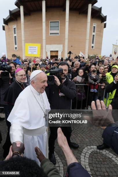 Pope Francis waves to faithfuls during his one hour visit in Pietrelcina the birthplace of San Pio, one of saint most follows in the world. After...