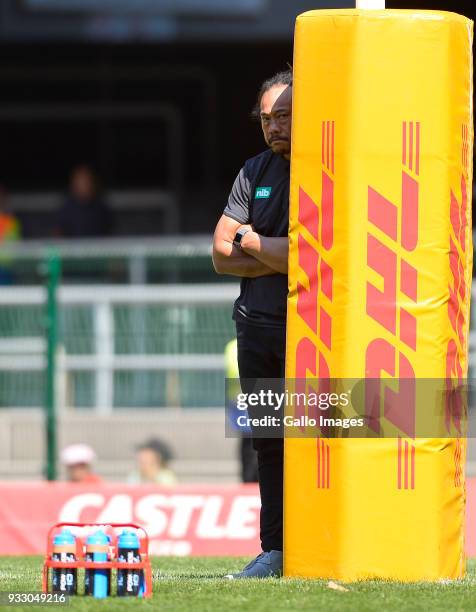 Tana Umaga looks on prior the Super Rugby match between DHL Stormers and Blues at DHL Newlands on March 17, 2018 in Cape Town, South Africa.