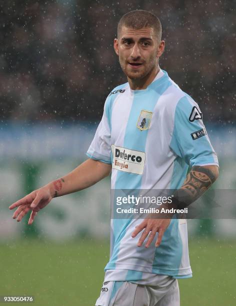 Giuseppe De Luca of Virtus Entella looks on during the serie B match between Virtus Entella and Parma Calcio at Stadio Comunale on March 17, 2018 in...