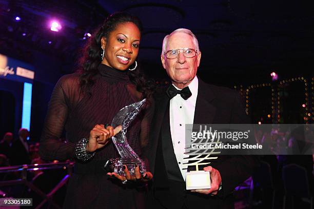 400m World Champion and 4×400m Olympic Champion Sanya Richards of USA winner of the female athlete of the year poses with her coach Clyd Hart winner...