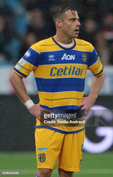 Emanuele Calaio of Parma Calcio 1913 looks on during the serie B match between Virtus Entella and Parma Calcio at Stadio Comunale on March 17, 2018...