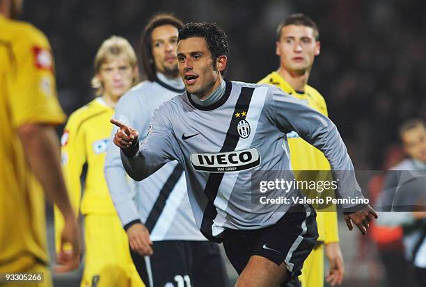 Fabio Grosso of Juventus FC celebrates his goal during the Serie A match between Juventus and Udinese at Stadio Olimpico di Torino on November 22,...
