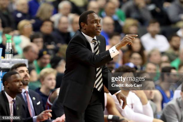Head coach Avery Johnson of the Alabama Crimson Tide reacts against the Villanova Wildcats during the first half in the second round of the 2018 NCAA...
