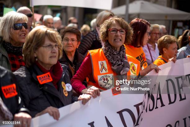 Thousands of pensioners of the 'Marea Pensionista' are demonstrating in Barcelona defending their rights and decent pensions in Barcelona, Catalonia,...