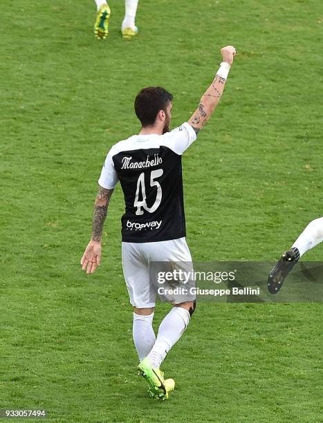 Gaetano Monachello of Ascoli Picchio celebrates after scoring the goal 2-1 during the Serie B match between Ascoli Picchio and Ternana Calcio at...