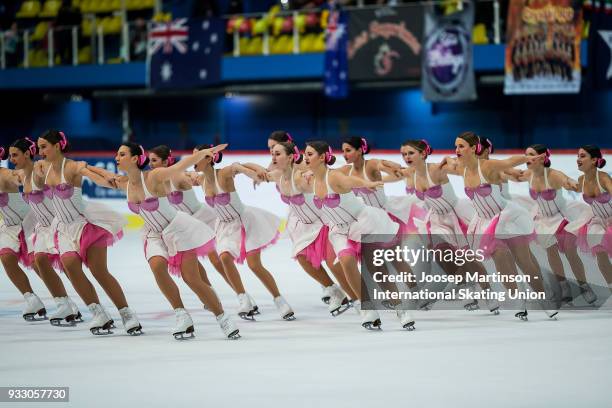 Team Hot Shivers Junior of Italy compete in the Free Skating during the World Junior Synchronized Skating Championships at Dom Sportova on March 17,...