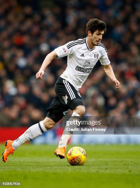 Lucas Piazon of Fulham in action during the Sky Bet Championship match between Fulham and Queens Park Rangers at Craven Cottage on March 17, 2018 in...