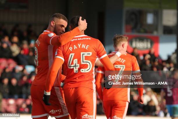 Stefan Payne of Shrewsbury Town celebrates after scoring a goal to make it 1-2 during the Sky Bet League One match between Scunthorpe United and...