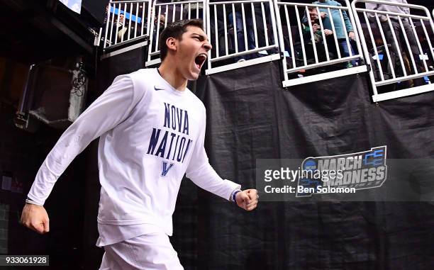 Dylan Painter of the Villanova Wildcats heads out onto the court before the game against the Alabama Crimson Tide in the second round of the 2018...