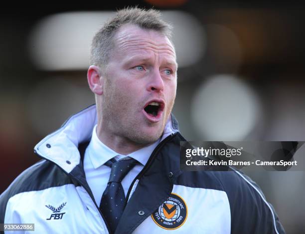 Newport County manager Michael Flynn during the Sky Bet League Two match betweenNewport County and Luton Town at Rodney Parade on March 16, 2018 in...