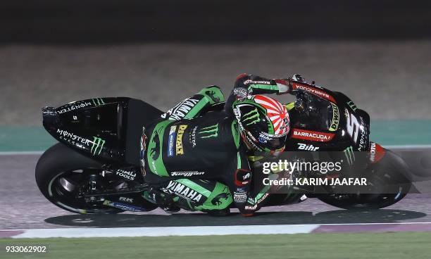 Monster Yamaha's French driver Johann Zarco competes during the MOTO GP qualifiers at the Losail International Circuit in Doha on March 17, 2018. /...