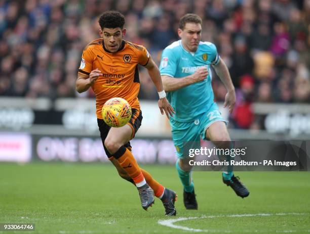 Wolverhampton Wanderers Morgan Gibbs-White gets away from Burton Albion's Jake Buxton during the Sky Bet Championship match at Molineux,...