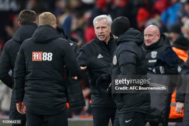 West Brom manager Alan Pardew at the end of his sides 2-1 defeat during the Premier League match between AFC Bournemouth and West Bromwich Albion at...