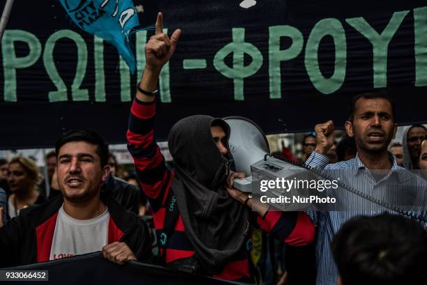 Years after the EU-Turkey deal, people take to the streets in Athens, Greece 17 March 2018, to protest against racism and the EU policy on migration