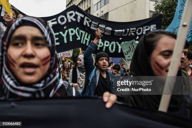 Years after the EU-Turkey deal, people take to the streets in Athens, Greece 17 March 2018, to protest against racism and the EU policy on migration