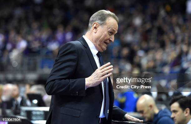 Coach Aito Garcia Reneses of Alba Berlin during the Basketball Bundesliga game between Alba Berlin and BG Goettingen at Mercedes-Benz Arena on March...