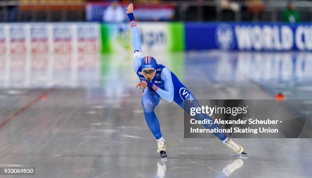 Hege Bokko of Norway competes in the Ladies 1000m Final during the ISU World Cup Speed Skating Final at Speed Skating Arena on March 17, 2018 in...