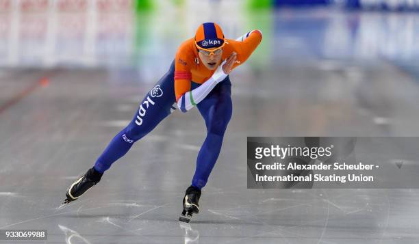 Marrit Leenstra of the Netherlands competes in the Ladies 1000m Final during the ISU World Cup Speed Skating Final at Speed Skating Arena on March...