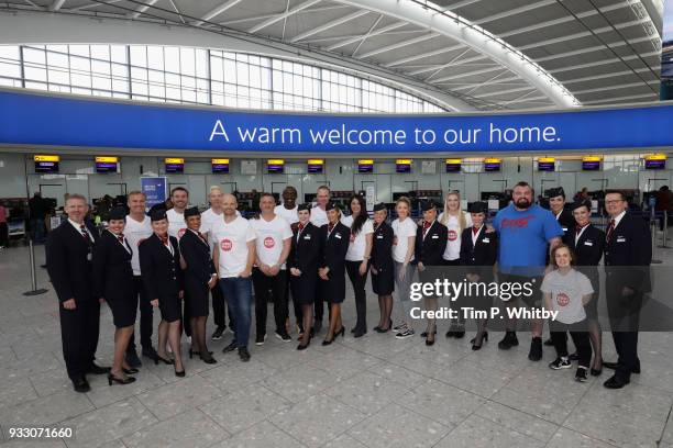 Ellie Simmonds, David Coulthard, Linford Christie, Chris Froome, Iwan Thomas, Rebecca Adlington and Jade Jones help British Airways customers at...