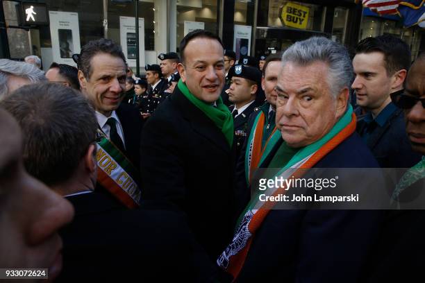 New York Governor Andrew Cuomo, Irish Prime Minister Leo Varadkar and Congressman Peter King attend the 2018 New York City St. Patrick's Day Parade...