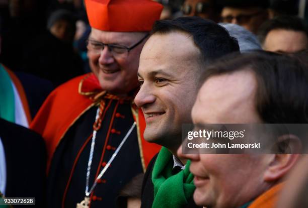 Cardinal Timothy Dolan and Irish Prime Minister Leo Varadkar attend the 2018 New York City St. Patrick's Day Parade on March 17, 2018 in New York...