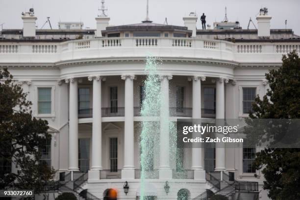 The fountain on the South Lawn of the White House is dyed green in honor of St. Patrick's Day on March 17, 2018 in Washington, DC.