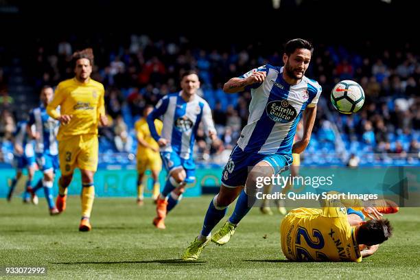 Florin Andone of Deportivo de La Coruna in action during the La Liga match between Deportivo La Coruna and Las Palmas at Abanca Riazor Stadium on...