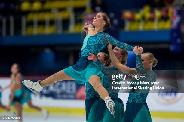 Team Nova Junior of Sweden compete in the Free Skating during the World Junior Synchronized Skating Championships at Dom Sportova on March 17, 2018...