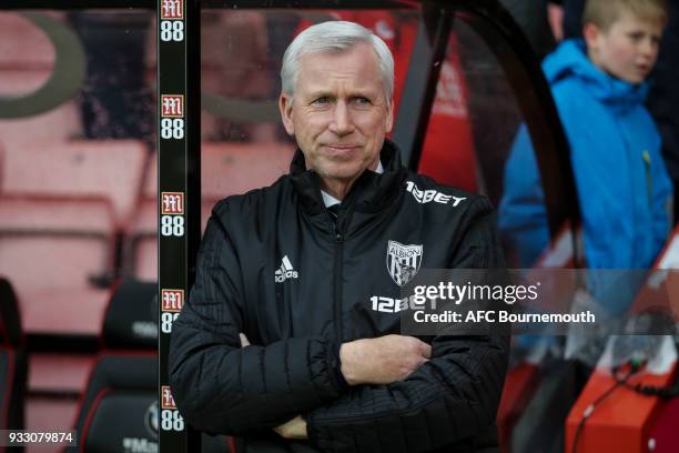 West Brom manager Alan Pardew before the Premier League match between AFC Bournemouth and West Bromwich Albion at Vitality Stadium on March 17, 2018...