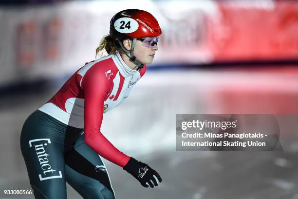 Kim Boutin of Canada prepares to compete in the women's 1500 meter finals during the World Short Track Speed Skating Championships at Maurice Richard...