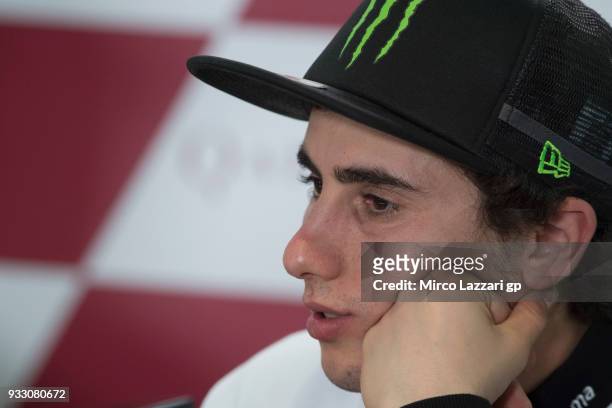 Niccolo Antonelli of Italy and Sic 58 Squadra Corse Honda looks on during the press conference during the MotoGP of Qatar - Qualifying at Losail...