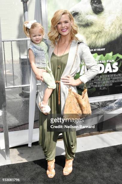 Kimberly Caldwell poses with her daughter Harlow at the premiere of Warner Bros. Pictures and IMAX Entertainment's "Pandas" at TCL Chinese Theatre...