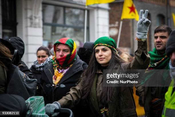 More than ten thousand people demonstrated in Hannover, Germany, on 17 March 2017 against the turkish military offensive in north syria . During the...