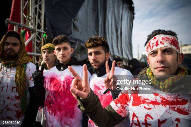 More than ten thousand people demonstrated in Hannover, Germany, on 17 March 2017 against the turkish military offensive in north syria . During the...