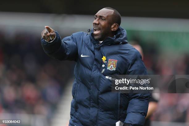 Northampton Town manager Jimmy Floyd Hasselbaink looks on during the Sky Bet League One match between Northampton Town and Rotherham United at...