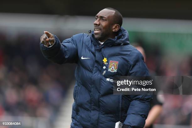 Northampton Town manager Jimmy Floyd Hasselbaink looks on during the Sky Bet League One match between Northampton Town and Rotherham United at...