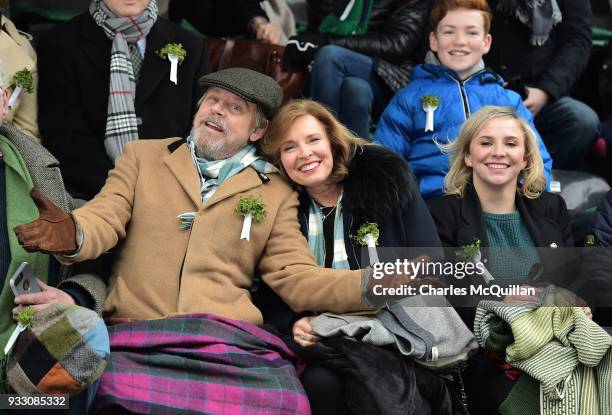 Actor Mark Hamill pictured with his wife Mary Lou Hamill and daughter Chelsea Hamill watch on as the annual Saint Patrick's day parade takes place on...