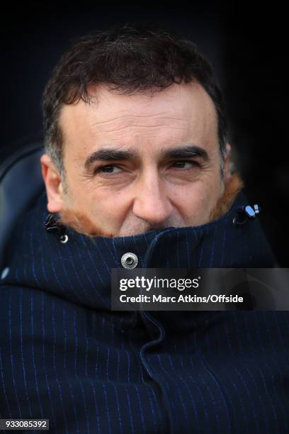 Swansea City manager Carlos Carvalhal during the Emirates FA Cup Quarter Final match between Swansea City and Tottenham Hotspur at Liberty Stadium on...