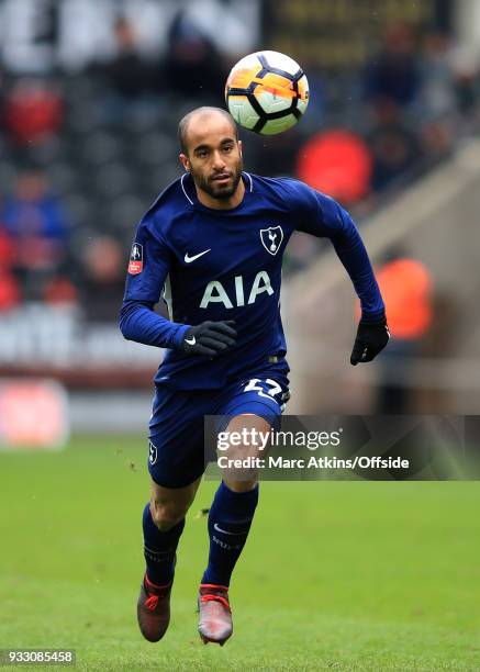 Lucas Moura of Tottenham Hotspur during the Emirates FA Cup Quarter Final match between Swansea City and Tottenham Hotspur at Liberty Stadium on...