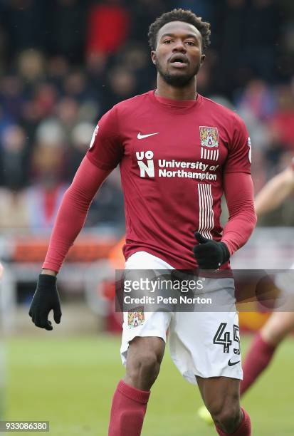 Gboly Ariyibi of Northampton Town in action during the Sky Bet League One match between Northampton Town and Rotherham United at Sixfields on March...