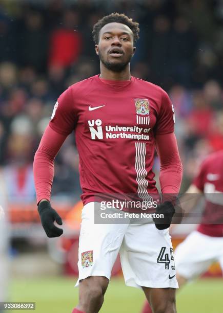 Gboly Ariyibi of Northampton Town in action during the Sky Bet League One match between Northampton Town and Rotherham United at Sixfields on March...
